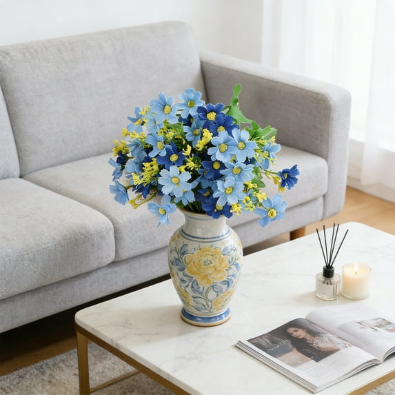 Small Blue Daisy Flowers Artificial,28Pcs 12 Inch Fake Daisies,Cute Spring Wildflowers for Centerpiece Table Decor