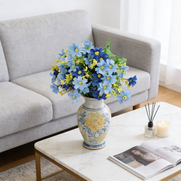 Small Blue Daisy Flowers Artificial,28Pcs 12 Inch Fake Daisies,Cute Spring Wildflowers for Centerpiece Table Decor