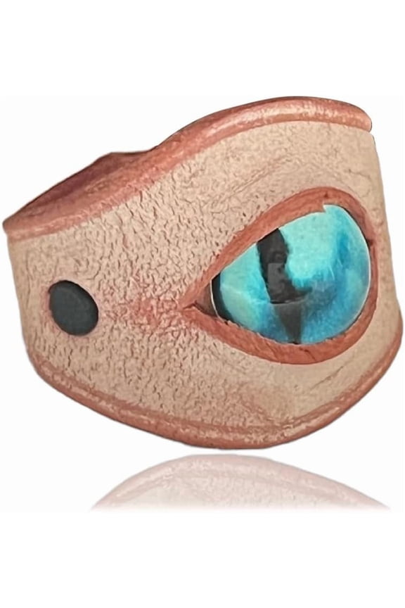 Small Blue Evil Eye Statement Ring for Women Unisex Handmade Leather Fashion Crystal Eye Halloween Band Wrap Finger Rings Retro Gothic Punk Jewelry Size 5