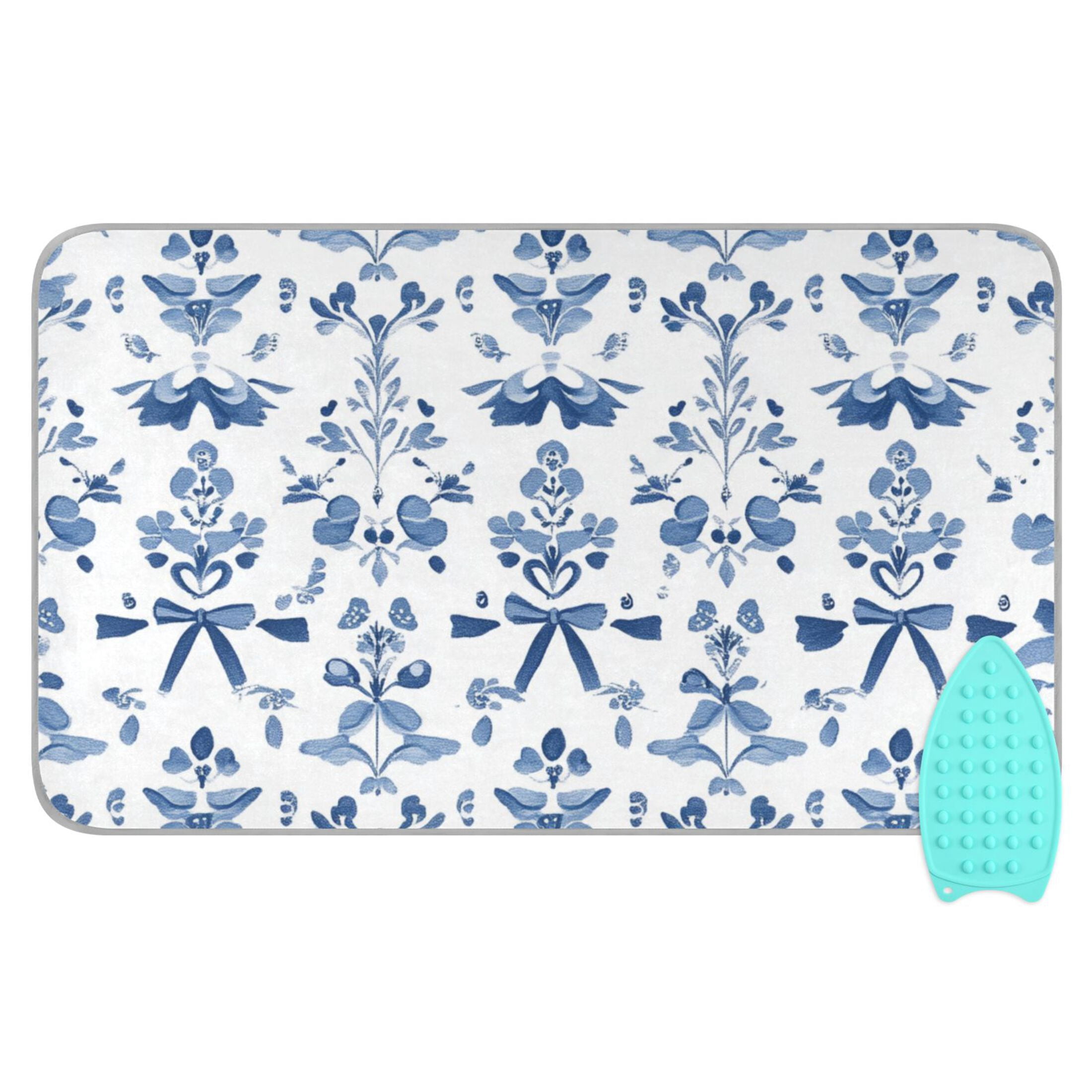 Small Blue Flowers and Bowknots Ironing Mat Blanket Portable Travel Ironing Pad Heat Resistant Pad 47.2" x 27.6”