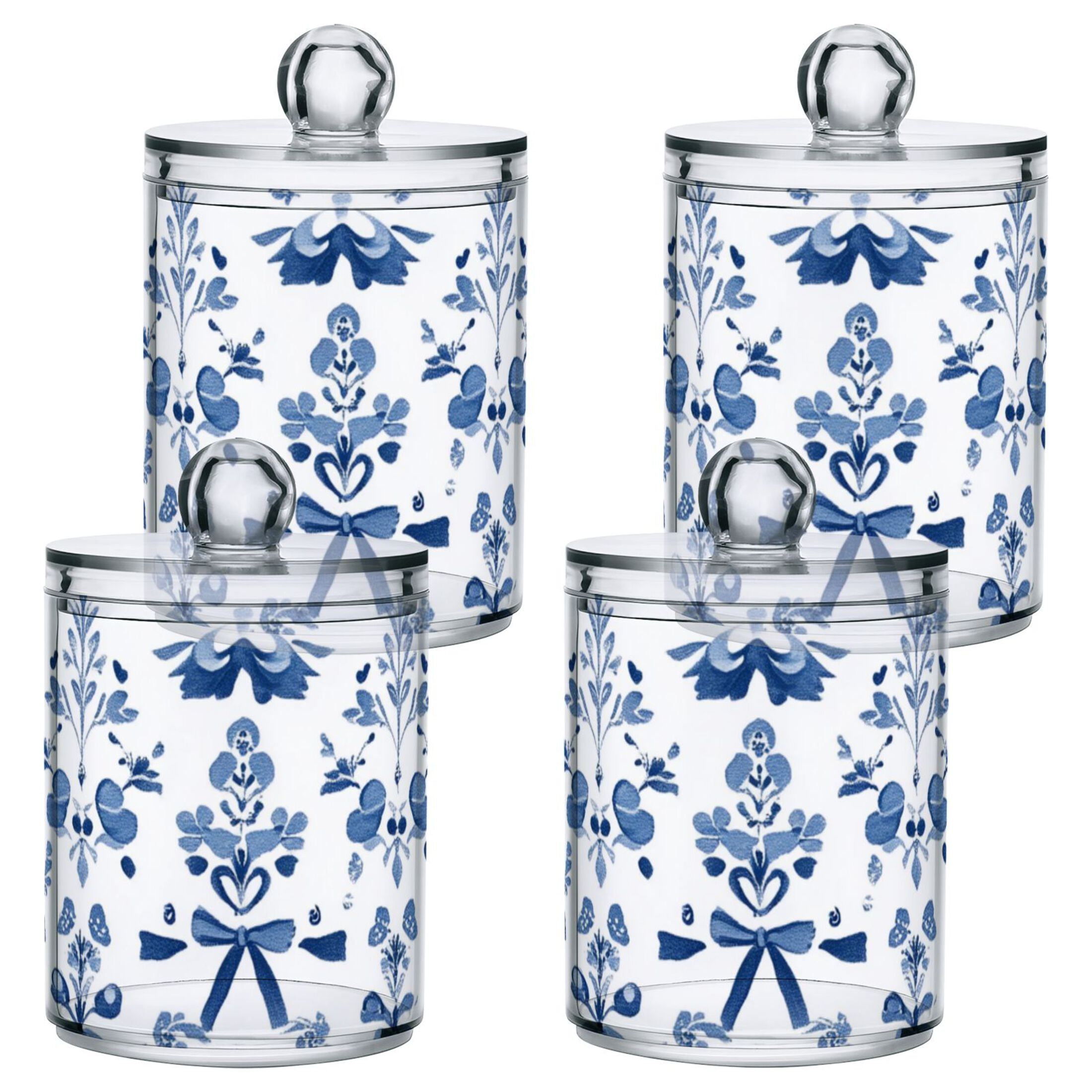 Small Blue Flowers and Bowknots Translucent Plastic Cans Storage ...