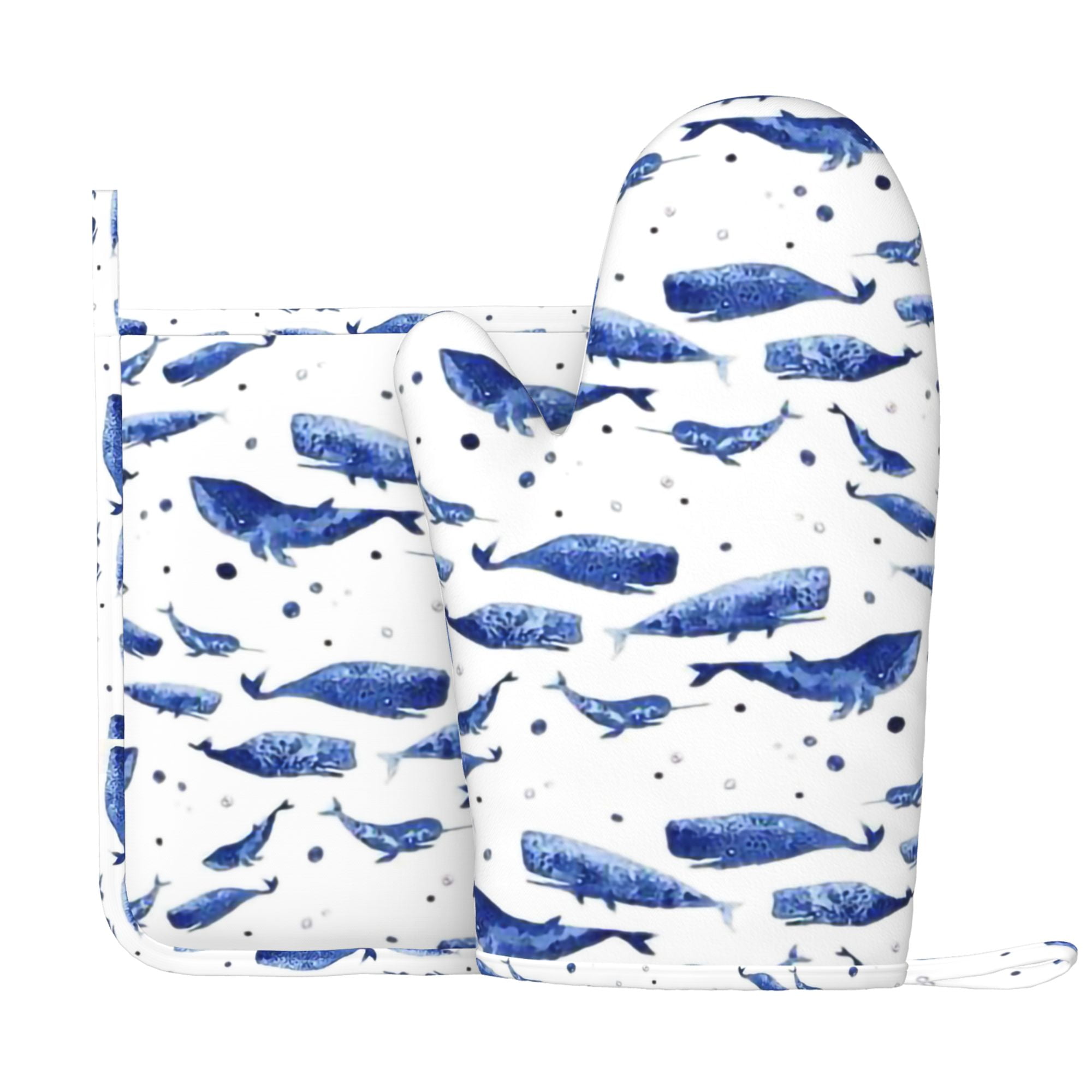 Cotton Oven Mitts Heat Resistant Polar Bear Pattern Gloves Pot Holder 1  Pair - Blue+White - Bed Bath & Beyond - 36355612