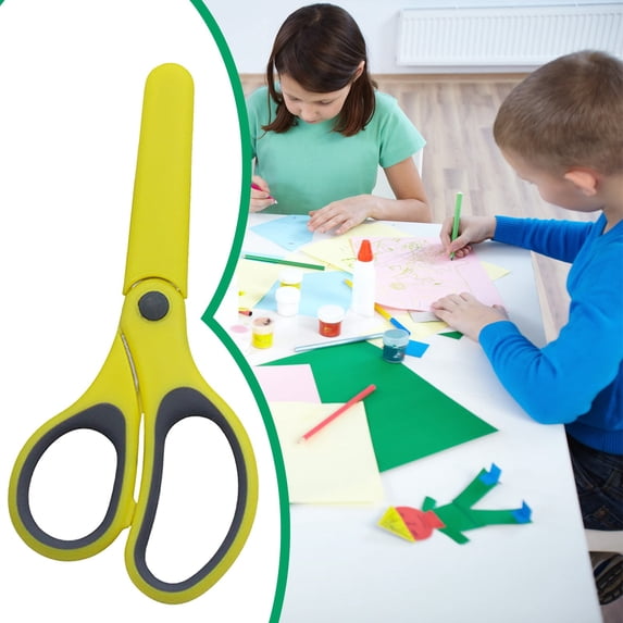 Small Blunt Craft Scissors, All Purpose Scissors with Rubber Plastic Case, Sharp Stainless Steel Blades Safety Comfort Grip for Cutting Paper, Scissors for Classroom, Yellow