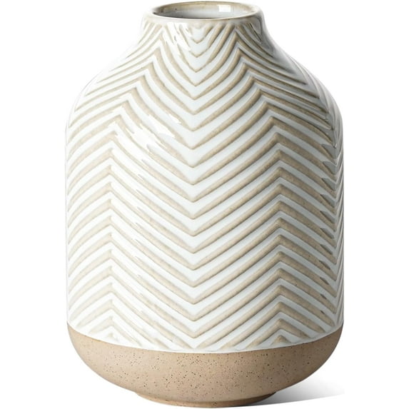 Small Boho Vase for Decor, Rustic Farmhouse Vase for Pampas Grass,Ceramic Flower Vases for Centerpieces, 5.3 Inch Vintage Vase,Set of 4,Arctic White