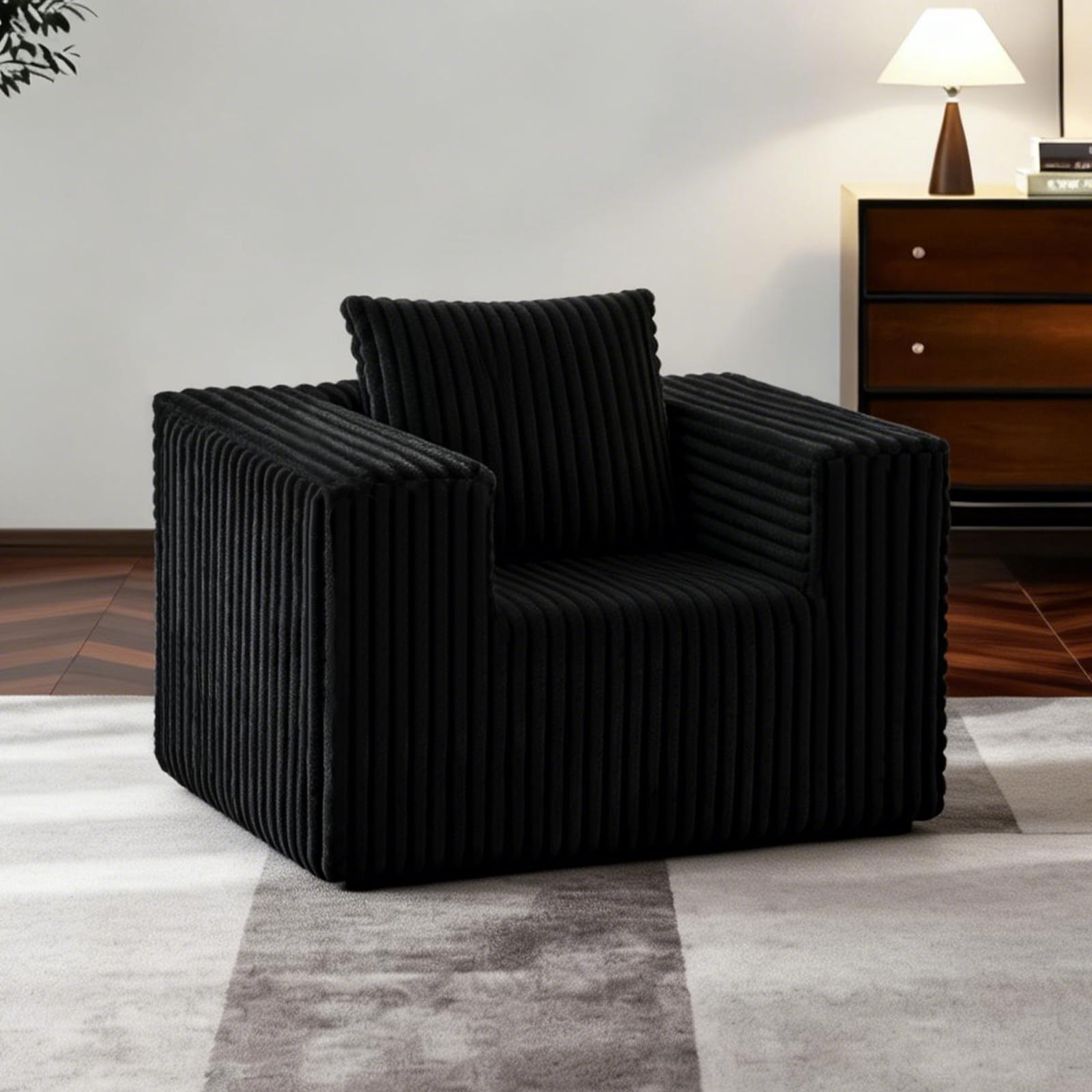 Small Boneless Sofa Chair, No Assembly Corduroy Memory Foam Cloud Reading Chair with Throw Pillow for Living Room Bedroom Playroom