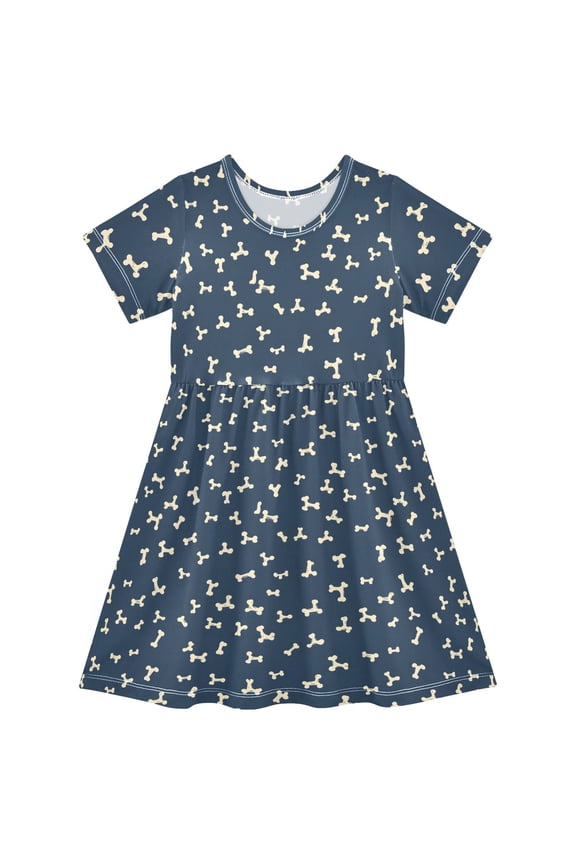 Small Bones Short Sleeve Dress A-Line Cute Midi Casual Sundress 2-8 Years
