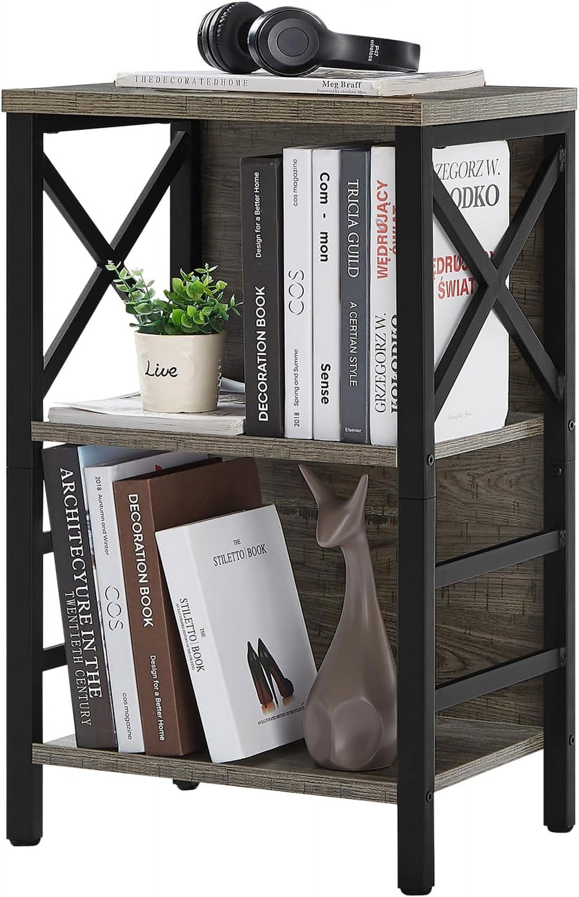 Small Bookcase,3 Tier Industrial Bookshelf with Metal Frame and ...