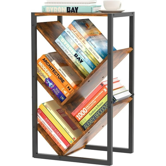 Small Bookcase - 5 Tier Tree Bookshelf with EVA Pads, Book Shelf for Small Spaces Bookshelves Wooden Book Storage Organizer Shelves for Hardcover Books Bedroom Living Room