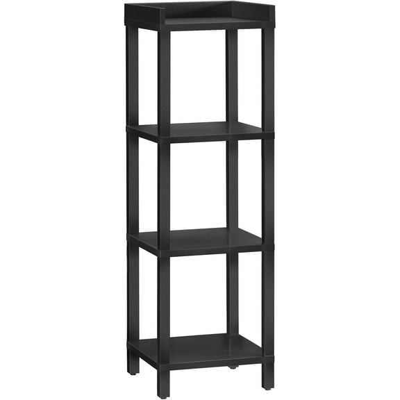 Small Bookcase, Industrial Style Bookshelf for Narrow Spaces, 4-Tier Square Book Shelf Stand, Easy to Install, Wooden Storage Rack Display Shelf, Corner Shelf for Living Room, Black BK08CJ01