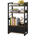 thumbnail image 1 of Small Bookshelf with Drawer: 4-Tier Wood Book Shelf Industrial Narrow Bookcase Storage Organizer Metal Stackable Shelves for Desktop Bedroom Living Room Home Office (Rustic Brown), 1 of 14