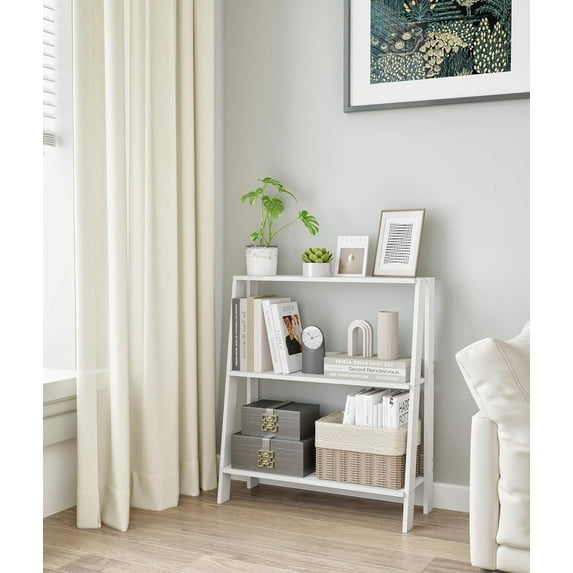 Small Bookshelf with Storage, 3-Tier Bookcase, Ladder Bookshelf, Freestanding Display Stand for Home Office, Living Room, Kitchen, Bedroom, White