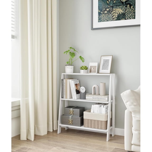 Small Bookshelf with Storage, 3-Tier Bookcase, Ladder Bookshelf, Freestanding Display Stand for Home Office, Living Room, Kitchen, Bedroom, White