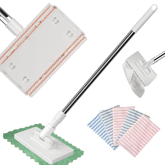 Small Boomglory Mop, Long Handle Stick Lazy Mops with One-Click Cloth Change, Locking Head with Sweeping Cloths for Wet & Dry Cleaning