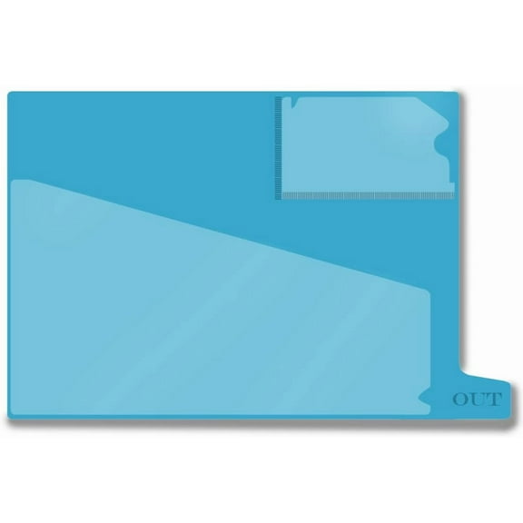 - Small Bottom Tab Vinyl Outguides, Diagonal Cut Front Pocket, Top Out Slip Pocket, Plastic File Folder, Letter Size 9" x 13-1/4", Light Blue, 25/Box