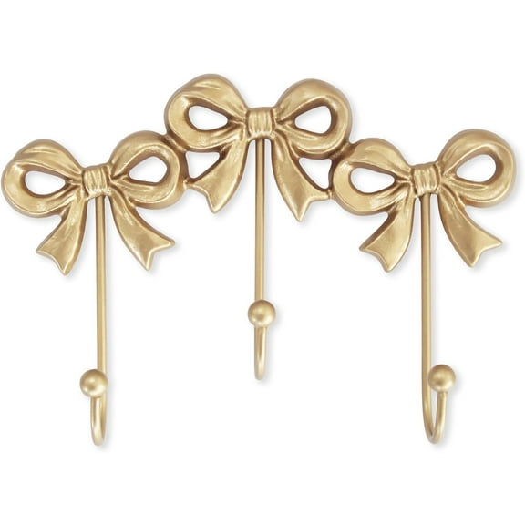 Small Bow Wall Hook,Gold Wall Mounted Functional Hooks,Antique Gold Cast Iron Hook for Coats,Bags, Bath Towels,Room Decorations,Girls Room,Bathroom,Office(Three-Bows Hooks:8.27x5.59 inches)