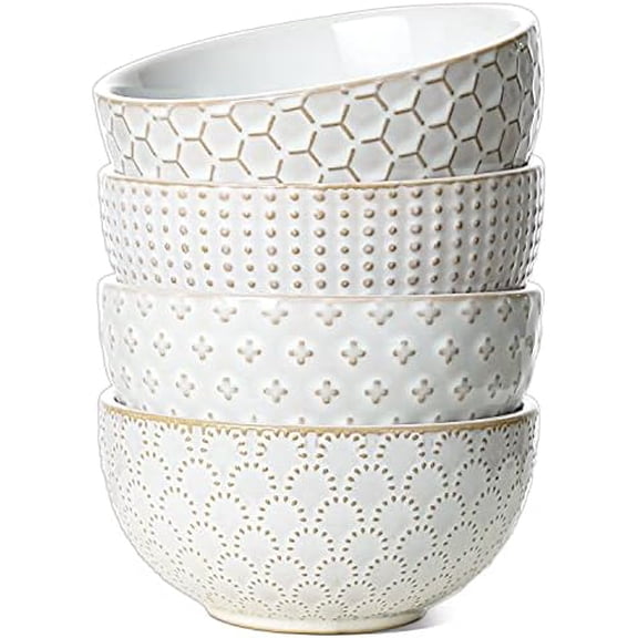 Small Bowls 12 OZ, Ice Cream Bowl, Ceramic Embossment Stoneware Bowl, Bowls Set for Dessert, Fruits, Side Dishes, Suit For Housewarming - 4.5 Inch, Set of 4, Arctic white