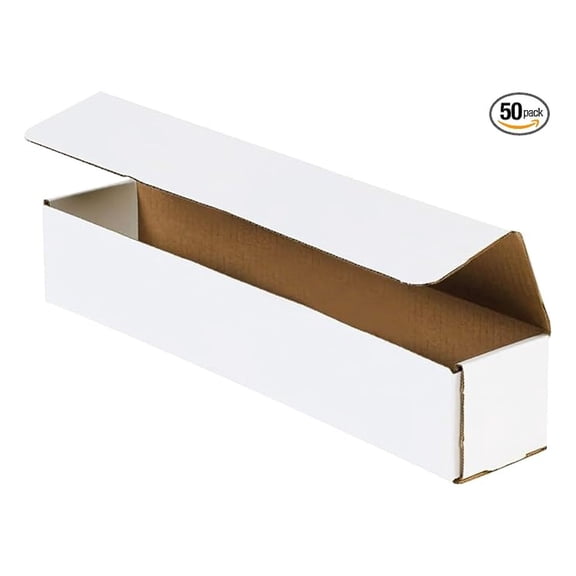 Small Box Mailers 12x2x2" White (Pack of 50) Corrugated Cardboard Box Mailer for Packing, Moving, Storage | Bulk Gift Box or Product Packaging for Small Business, Home, FBA