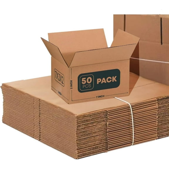 Small Boxes 7"L x 3"W x 2"H Set of 50PCS | Corrugated Cardboard Box for Mailing, Packing, Packaging and Storage