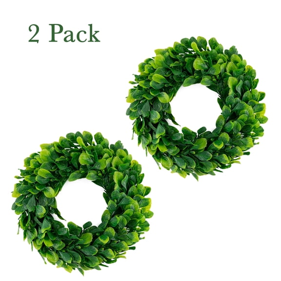 Small Boxwood Wreath Green 10 inch Centerpiece Home Wedding Decor 2 Pack