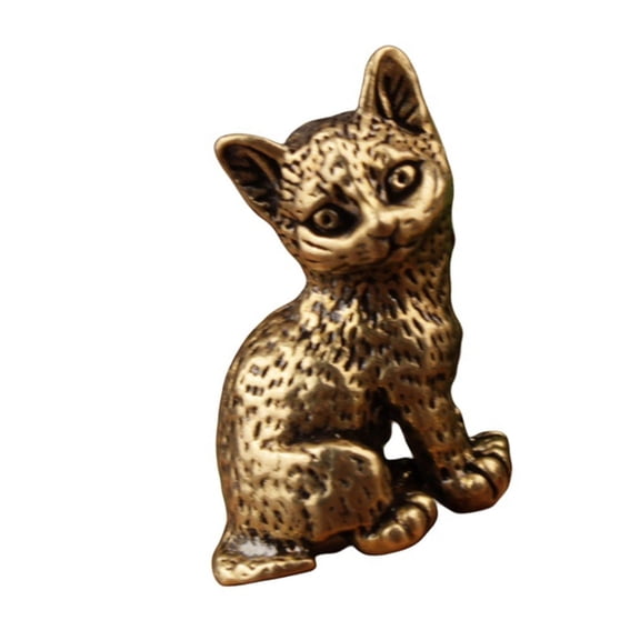 Small Brass Cats Figurine Vintage Antique Home Decors Miniature Tabletop Shelf Display Gift For Kitten Owners