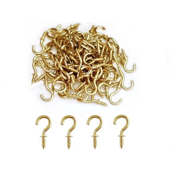 Small Brass Ceiling Hooks 1/2'' Screw-in Light Hooks Gold Hanging Cup Hook (40Pack)