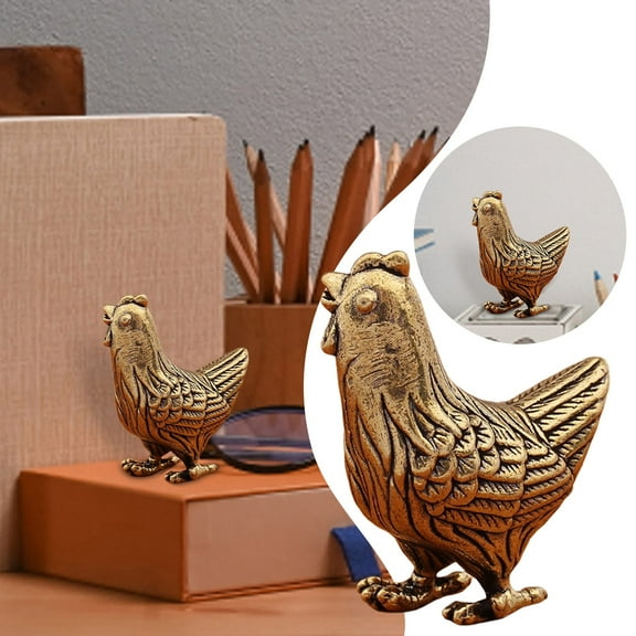 Brass Chicken Figurine - Small Metal Animal Statue for Desktop Decor, Home Office Ornament, Wall Art, and Decorative Gift for Poultry Lovers