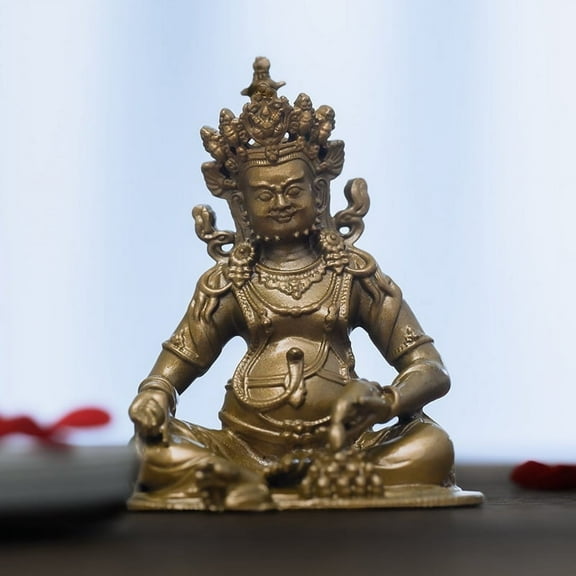Small Brass Dzambhala Buddha Figurine  Handmade Wealth & Prosperity Home Decor