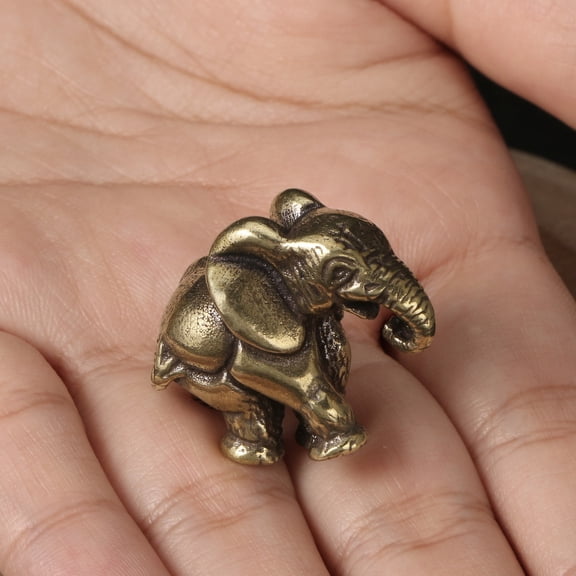 Small Brass Elephant Ornament Solid Copper Animal Figurine Mini Handcrafted Sculpture for Desk Home Office Decor