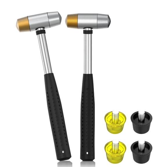 Small Brass Hammer with 4 Interchangeable 1-Inch Heads: Brass, Nylon, Aluminum, Rubber, Hammer Mallet for Jewelry, DIY Projects and More