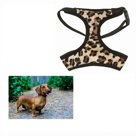 Small Breed Dog Harness Cheetah or Zebra Plush Adjustable Chest Strap and D Ring (Cheetah - Small)