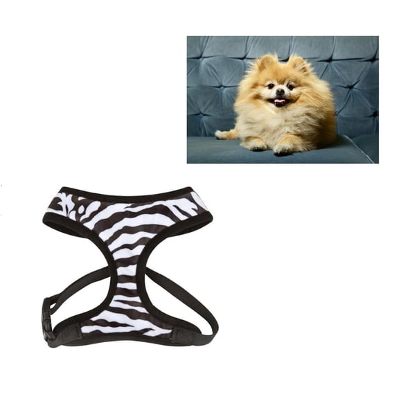 Small Breed Dog Harness Cheetah or Zebra Plush Adjustable Chest Strap and D Ring (Zebra - Small)
