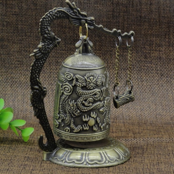 Small Bronze Dragon Bell With Lock, Decorative Bell With Dragon Carvings And Monk Pendant, For Home Decor, Office Ornament, Collectible Display
