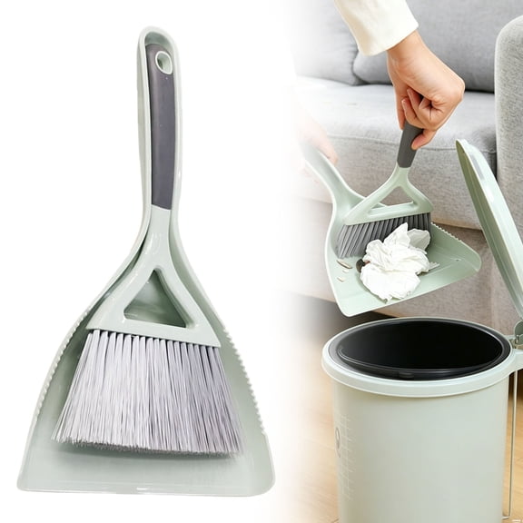 Small Broom and Dustpan Set Mini Handheld Plastic Dust Pan Broom Whisk Brush Dustpan for Cleaning Table Kitchen Cars Desktop Keyboard Sofa Counter Supplies (Green)
