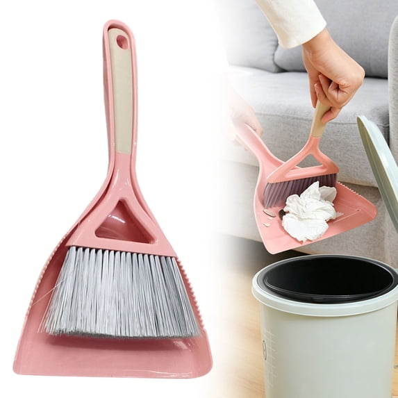 Small Broom and Dustpan Set Mini Handheld Plastic Dust Pan Broom Whisk Brush Dustpan for Cleaning Table Kitchen Cars Desktop Keyboard Sofa Counter Supplies (Pink)