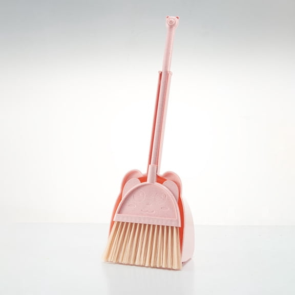 Children's Brooms and Dustpan Set Cleaning Supplies Brooms and Dustpan Set for Home Stainless Steel Handle Brooms with Dustpan Combo Set for Home Office Pink