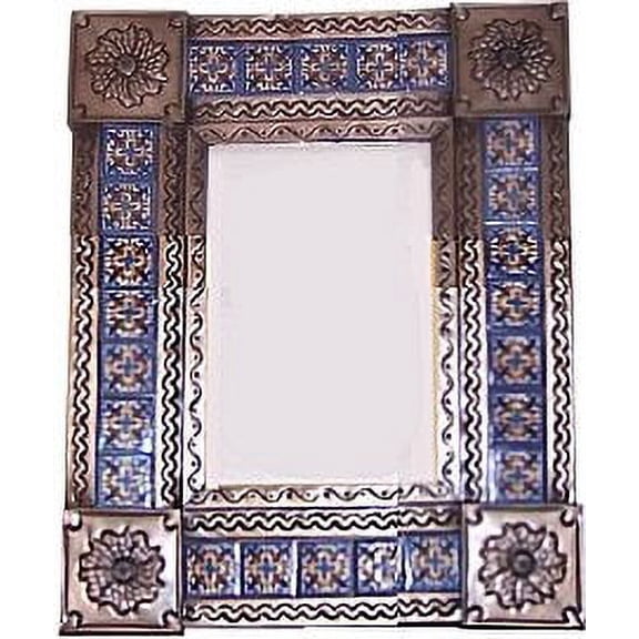 Small Brown Escudo Talavera Tile Tin Mirror