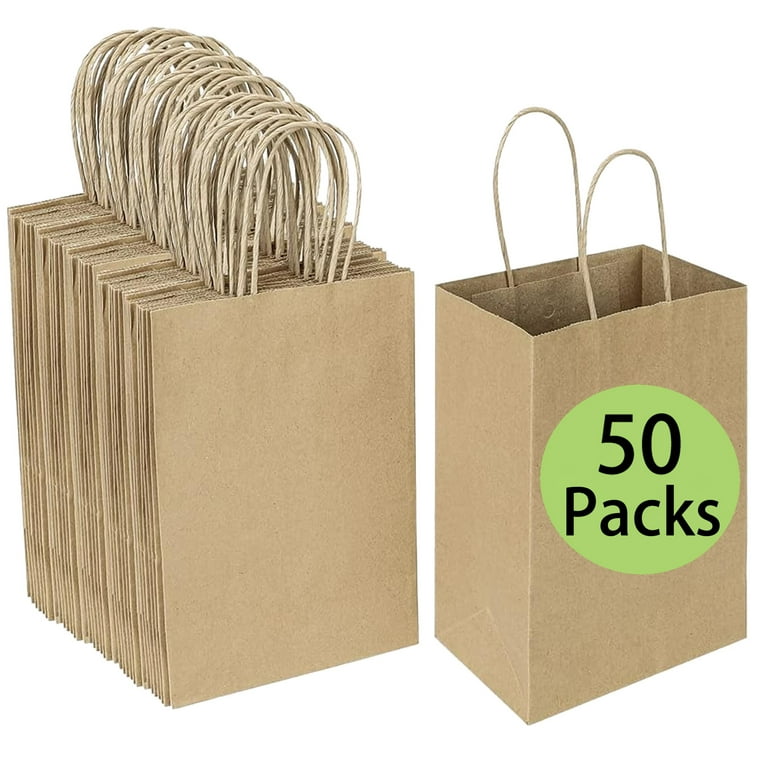 50-Pack Small Brown Gift Bags with Handles - Small Kraft Paper