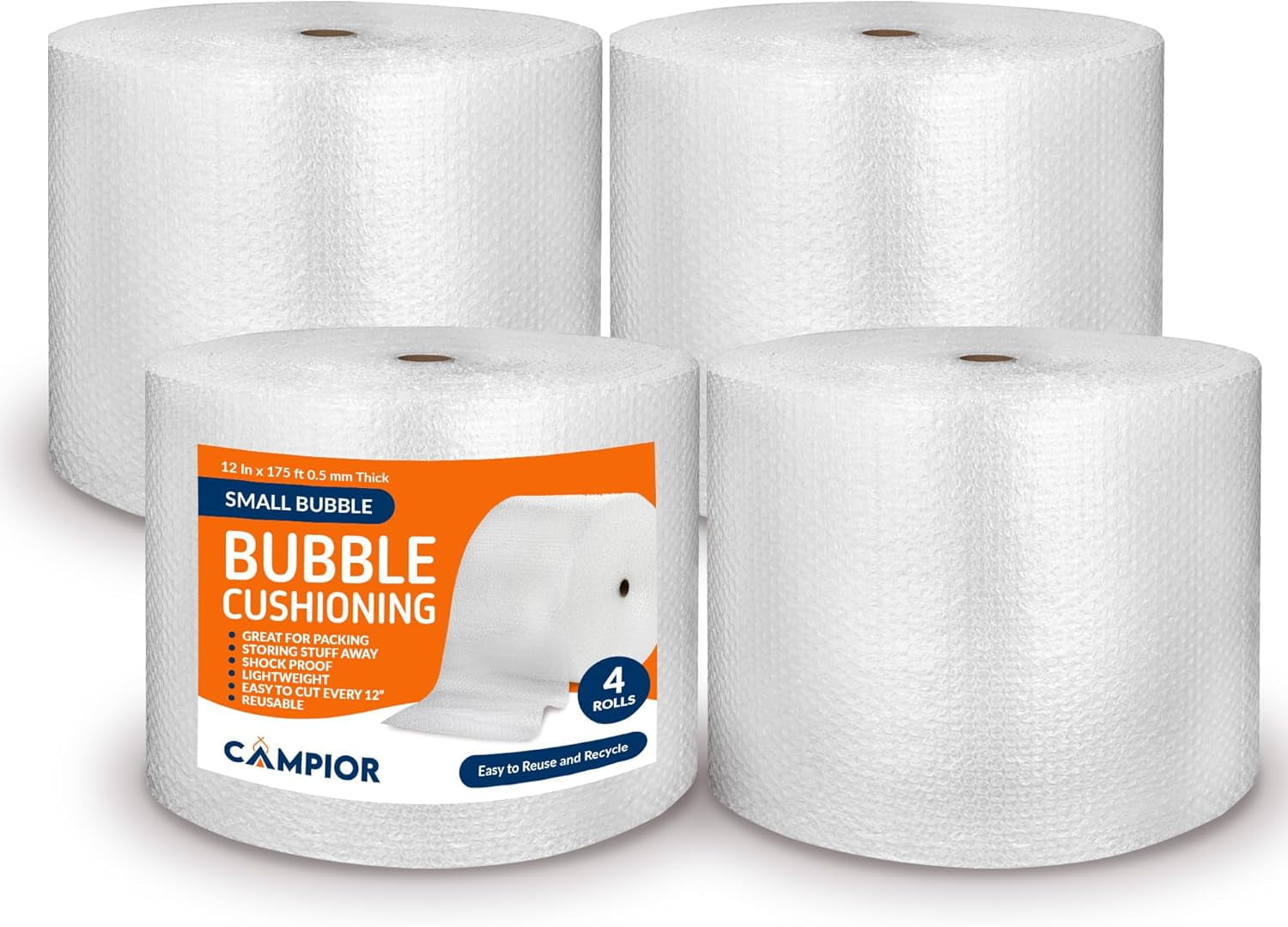 Small Bubble Cushioning Wrap – 175 Ft Clear Bubble Roll for Moving & Shipping, Perforated Every 12 Inches, Pack of 4 for Packaging Boxes and Mailers