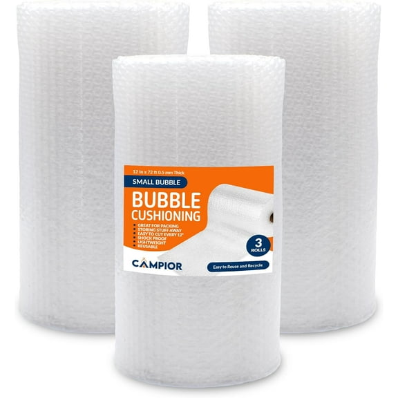 Small Bubble Cushioning Wrap 30 Ft Clear Bubble Roll for Moving & Shipping, Perforated Every 12 Inches, Pack of 3 for Packaging Boxes and Mailers