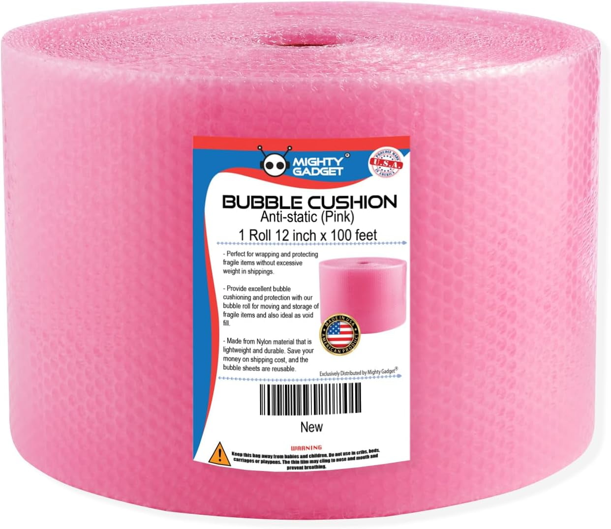 Mighty Gadget Anti-Static 12"Small Bubble Cushioning Wrap Roll, Pink