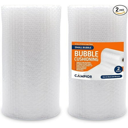 Small Bubble Cushioning Wrap for Moving and Shipping - 30 Ft Bubble Packing Wrap for Packaging Boxes and Mailers, Clear Bubble Roll Moving Supplies, Perforated Every 12 inches, Pack of 2