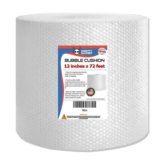 Mighty Gadget Eco-Friendly Bubble Cushioning Wrap, 72 FT, Perforated Every 12 IN, Clear Bubble Roll