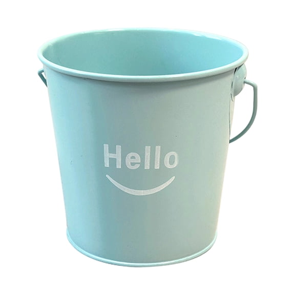 Small Bucket with Handle, Color Iron Pen Holder Organizer, Mini Decorative Flower Pot for Home Desk Storage, Party Favors Candy Pail, 4.3", Light Blue