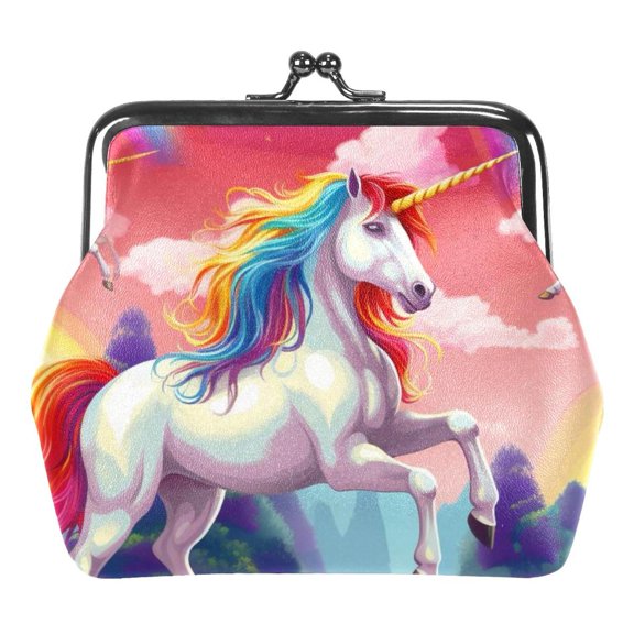 Small Buckle Coin Purse Rainbow Unicorn Pouch Kiss-lock Clasp Change Purse Wallets
