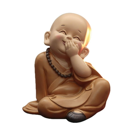 Small Buddha Statue Monk Figurine Baby Crafts Dolls for Housewarming Gifts cover mouth laugh