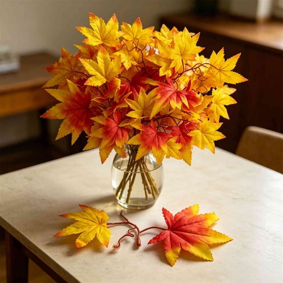 Small Bundles Artificial Maple Leaf Branches, Realistic Fall Faux Flower Stems, Versatile Vase Filler Decor for Halloween Yard Scene Layout, Table Mantel and Autumn Home Matching