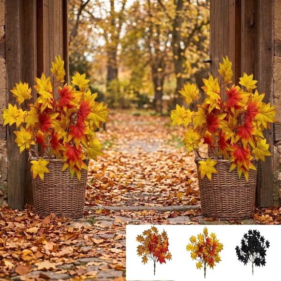 Small Bundles Artificial Maple Leaf, Fake Foliage Picks for Halloween Home Decor, Summer-to-Fall Transition Decor for Yard, Vase, Wreath Making, DIY Craft and Seasonal Decoration, Orange