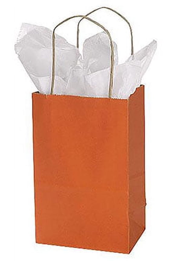 Small Burnt Orange Paper Shopping Bags - 5 ¼”L x 3 ½”D x 8 ½”H - Case of 100