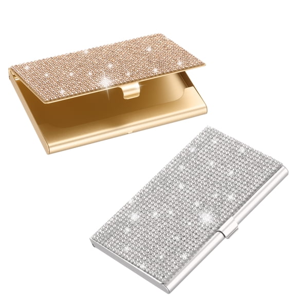 Small Business Card Holder, 2Pcs Alloy Name Card Holder Bling, Gold/Silver Tone