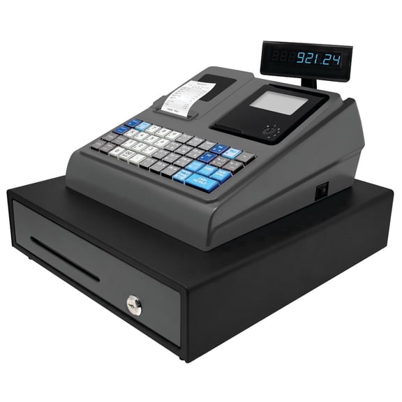 Generic Small Business Cash Register POS System with Quick Load Thermal Printer, 4400 Lookups, 45 Departments, 45 Clerks, Steel Cash & Coin Drawer, Black